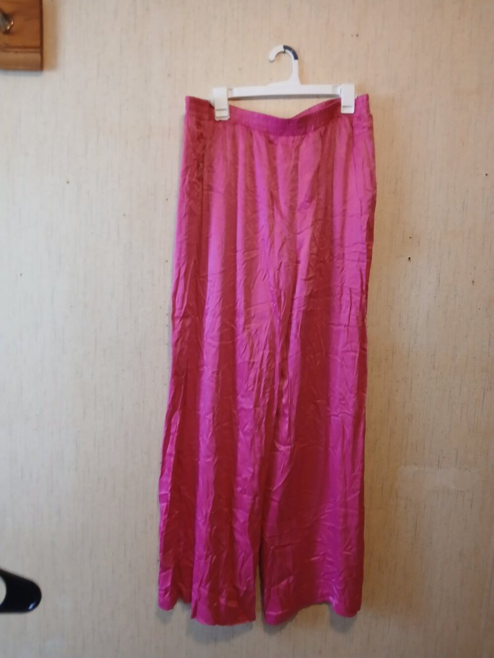 Hot Pink Satin-Feel Wide-Leg Pants